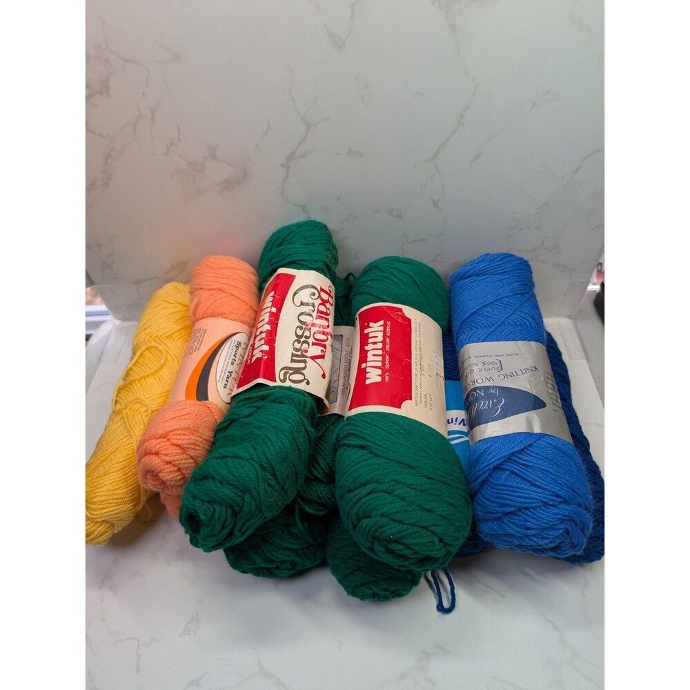 Vtg Yarn Lot Wintuk Sayelle Nomis Caron Acrylic Mixed Colors Green Blue Yellow